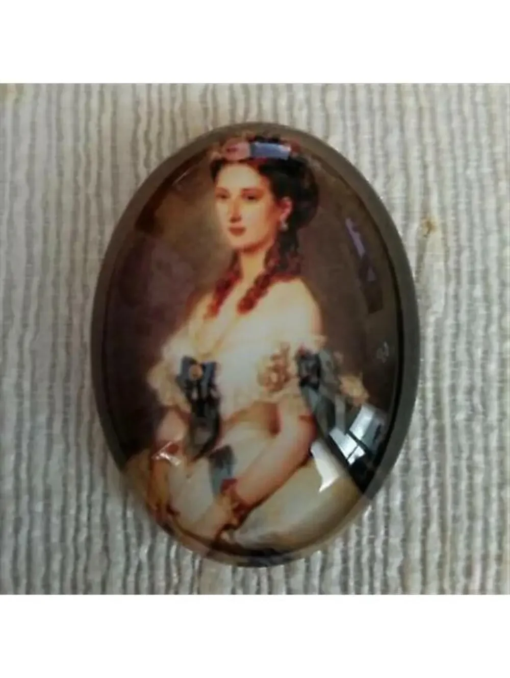 Vintage Victorian Style Lady Blue Bow Cameo Tempered Glass Oval Cabochon 40x30mm